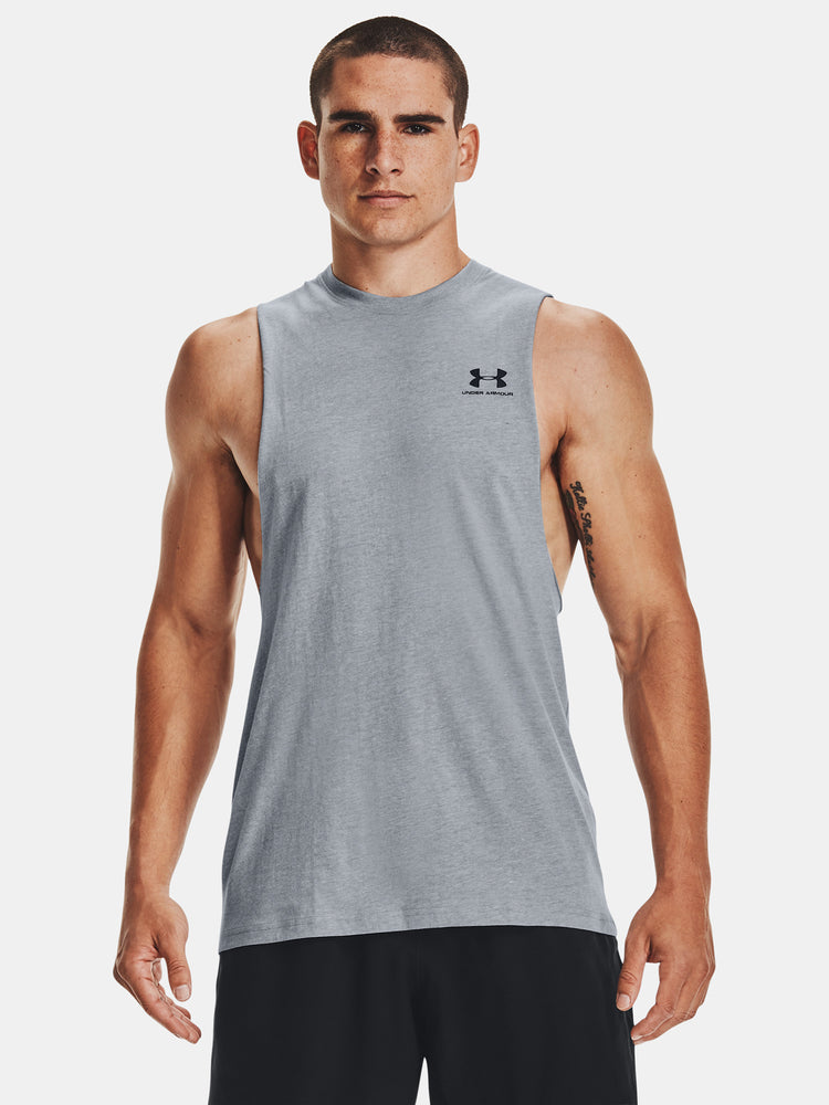 Férfi atléta Under Armour UA LEFT CHEST CUT OFF TANK-GRY