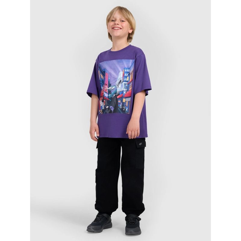 Boy's oversize T-shirt with print 4F gyerek 4FJRAW25TTSHM3061-51S