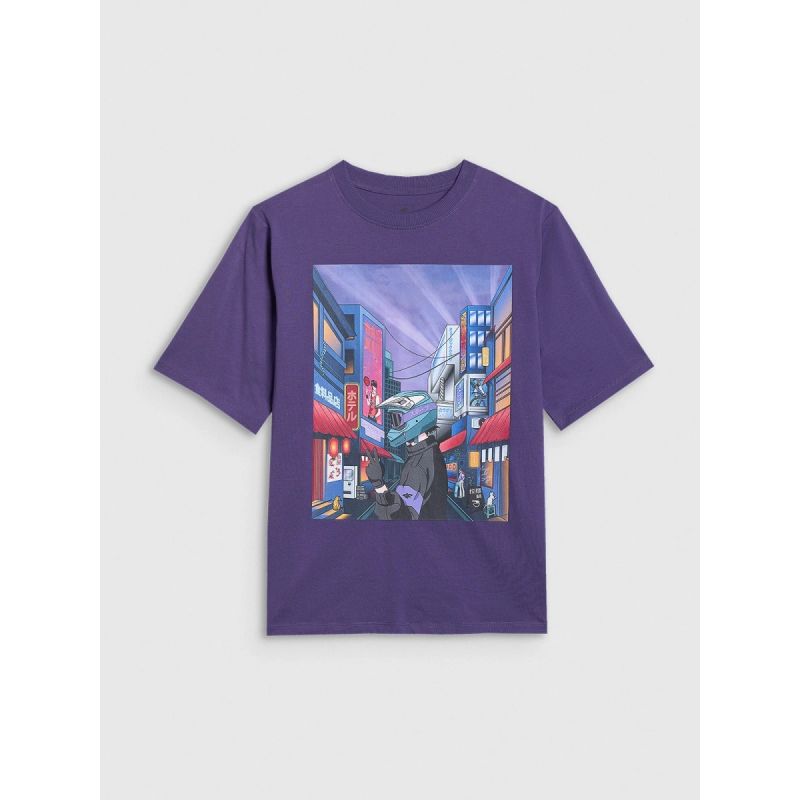 Boy's oversize T-shirt with print 4F gyerek 4FJRAW25TTSHM3061-51S