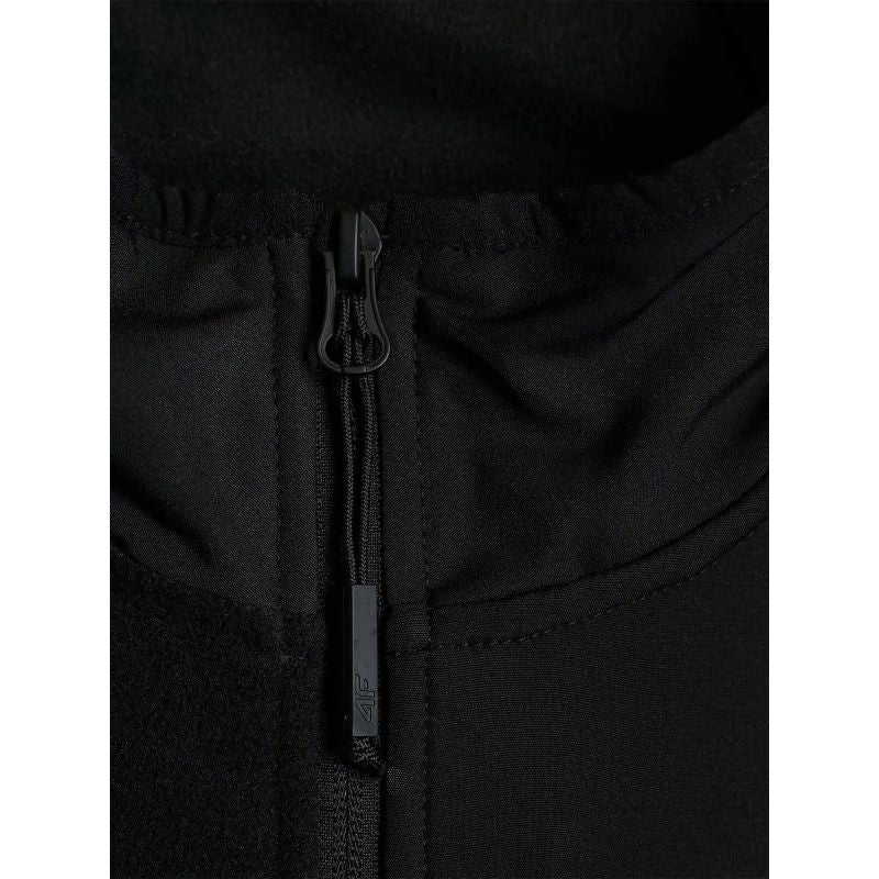4F fleece with a stand-up collar and a softshell panel férfi polár pulóver