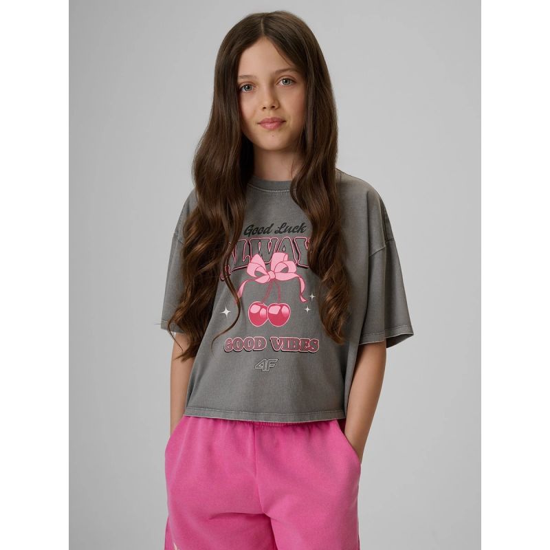 4F Girls' boxy T-shirt with print gyerek póló, 158/164 4FJRAW26TTSHF4239-22S