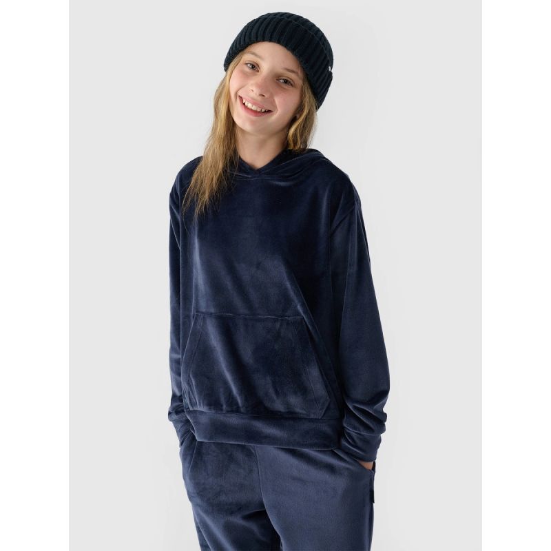 Girls' velour sweatshirt with hood, unzipped, 4F Női kapucnis pulóver 4FJWAW24TSWSF1216-31S