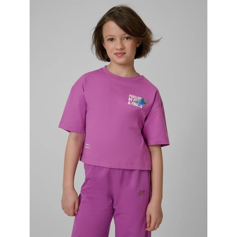 Loose T-shirt with a girl's print 4F 4FJRSS26TTSHF3827-51S 158/164 gyerek póló