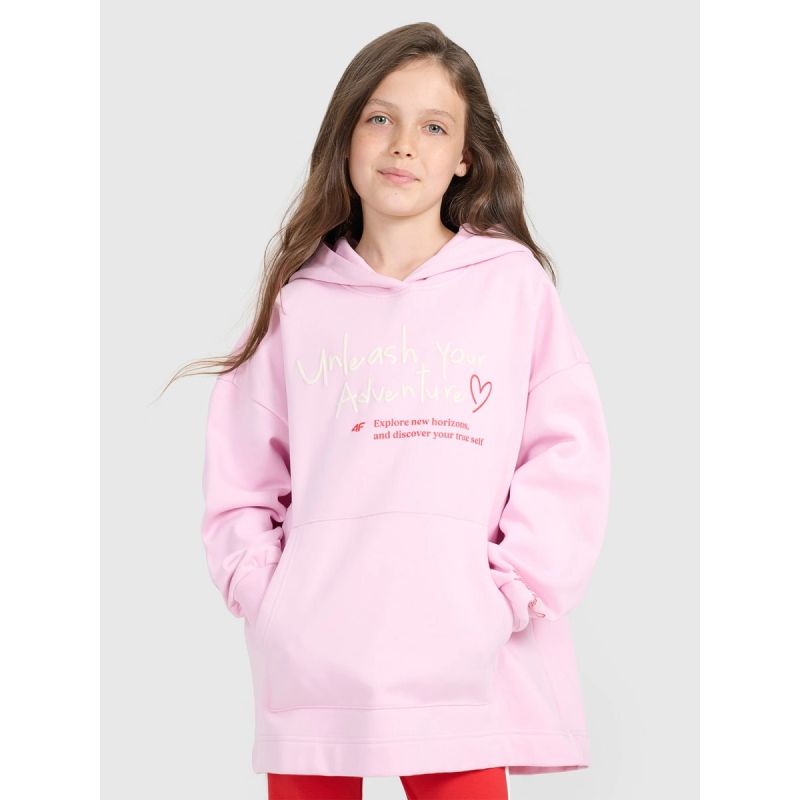 Oversized sweatshirt with hood, unzipped, for girls, 4F gyerek kapucnis pulóver 4FJRAW25TSWSF2429-56S