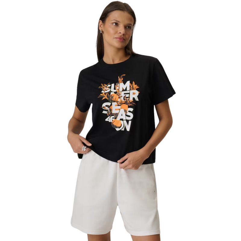 4F Women's T-shirt F2721 deep 20S fekete női póló 4FWSS26TTSHF272120S
