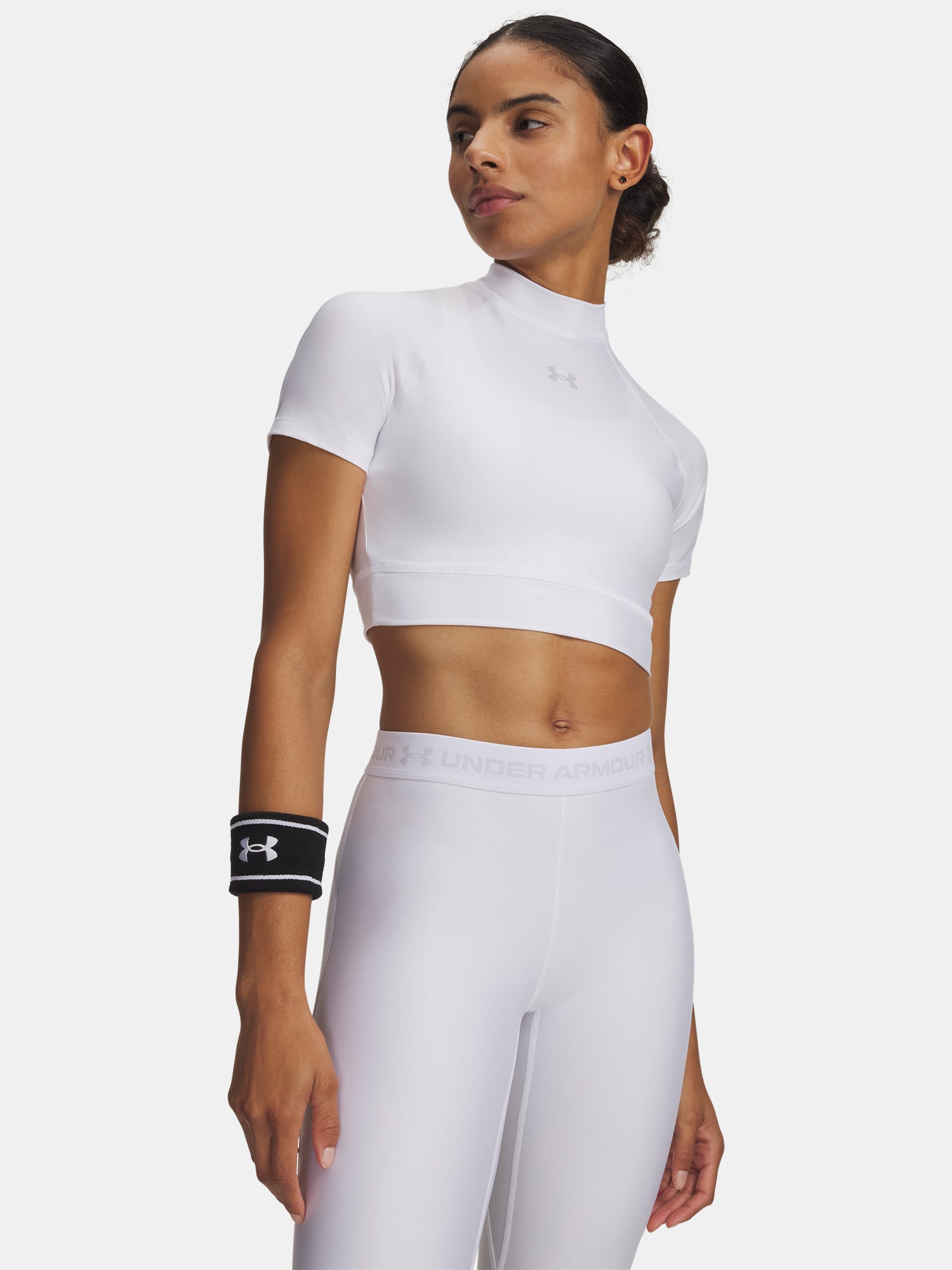 Nõi Under Armour HeatGear Crop Mock SS-WHT póló