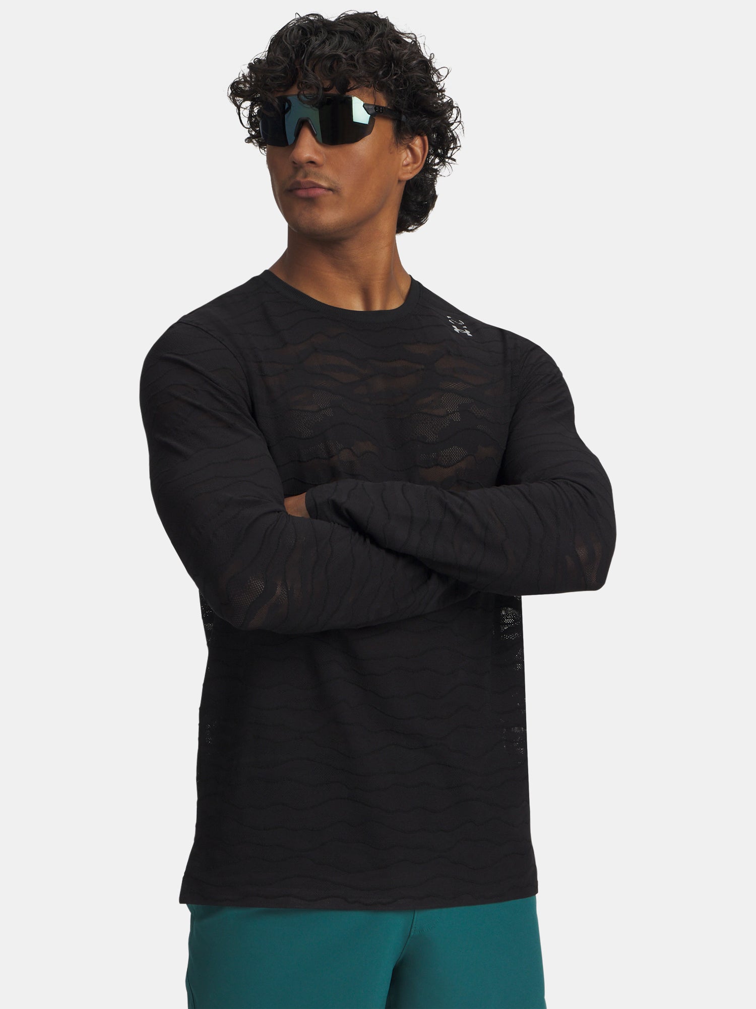 Férfi póló Under Armour UA Halo Jacquard LS-BLK