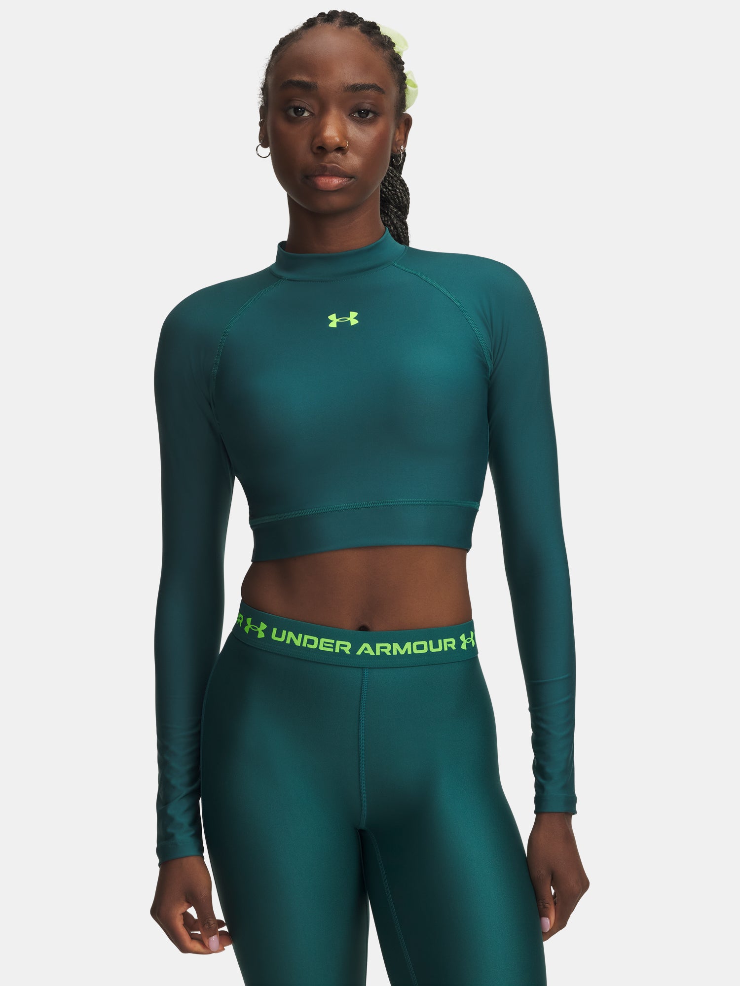 Nõi póló Under Armour HeatGear Crop Mock LS-GRN