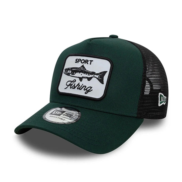 New Era Fishing Patch Trucker Dark Green 9FORTY A-Frame Trucker sapka