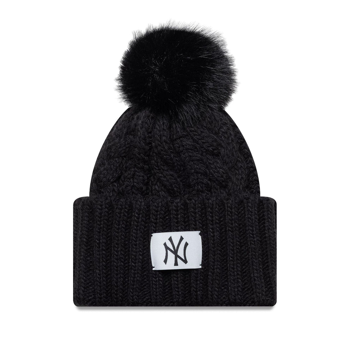 New York Yankees MLB Black Cable Knit Beanie Hat - kötött sapka