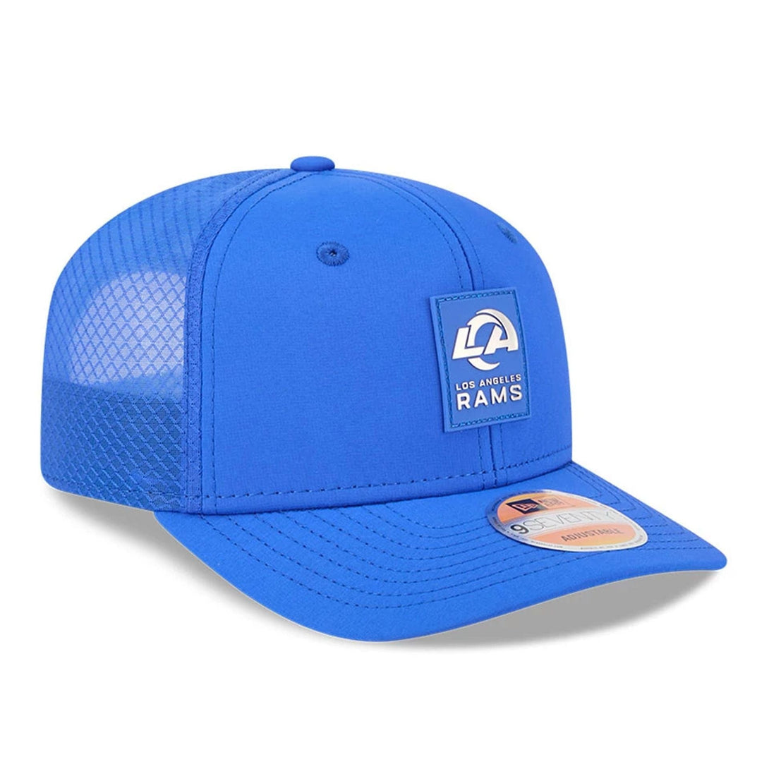 LA Rams NFL Sideline 2025 Bright Blue 9SEVENTY Trucker Stretch Snap Adjustable Cap - baseball sapka