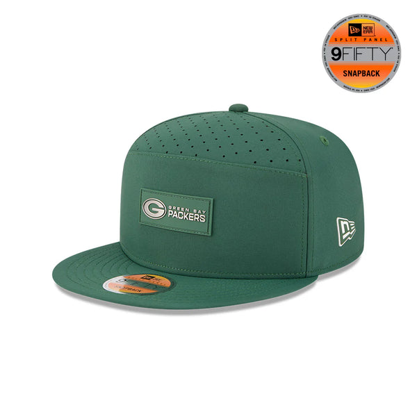 New Era Men's Green Green Bay Packers 2025 Sideline Split Panel 9FIFTY Snapback Hat - baseball sapka
