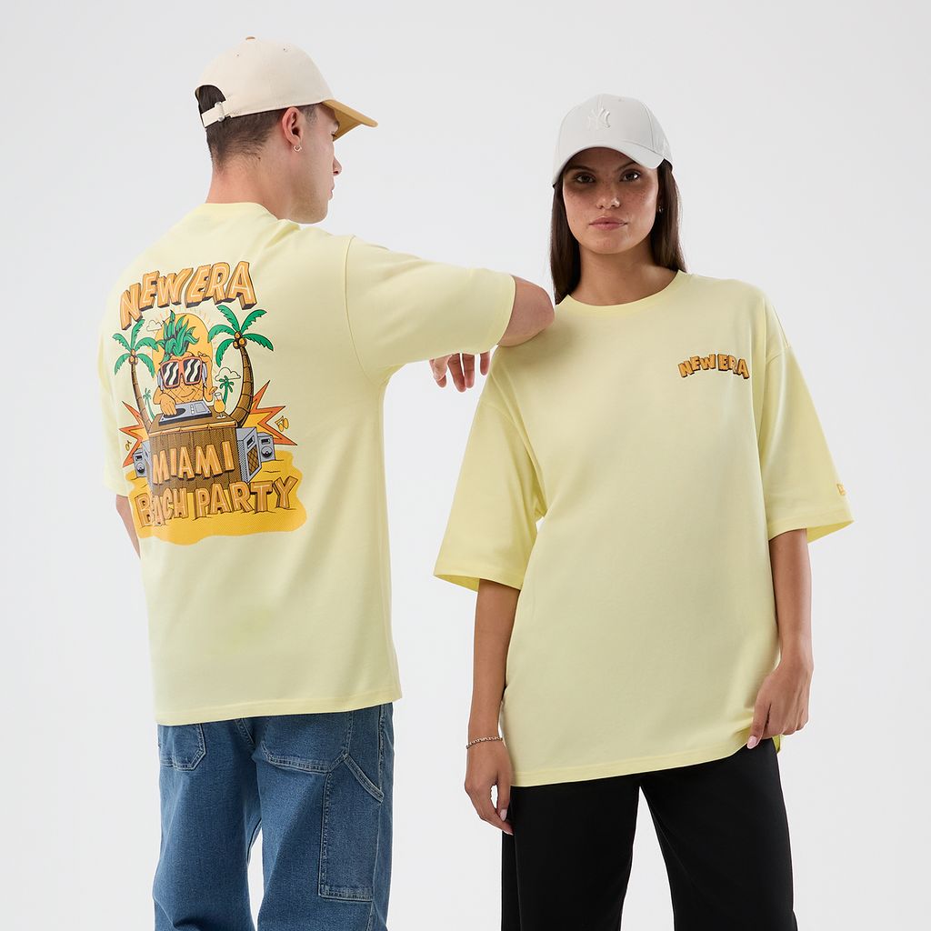 New Era Fun Beach Party Graphic Pastel Yellow Oversized póló