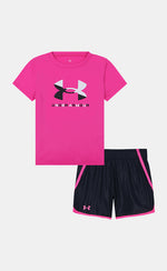 Lány szett Under Armour UA LOGO WOVEN SHORT SET-PNK