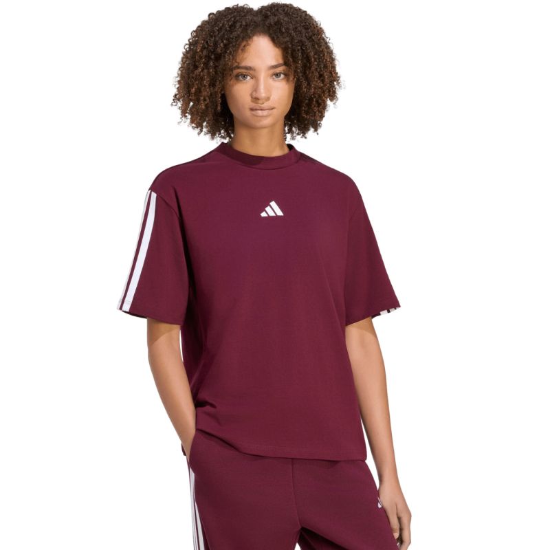 Adidas Essentials 3-Stripes Boyfriend T-Shirt in női póló, bordó