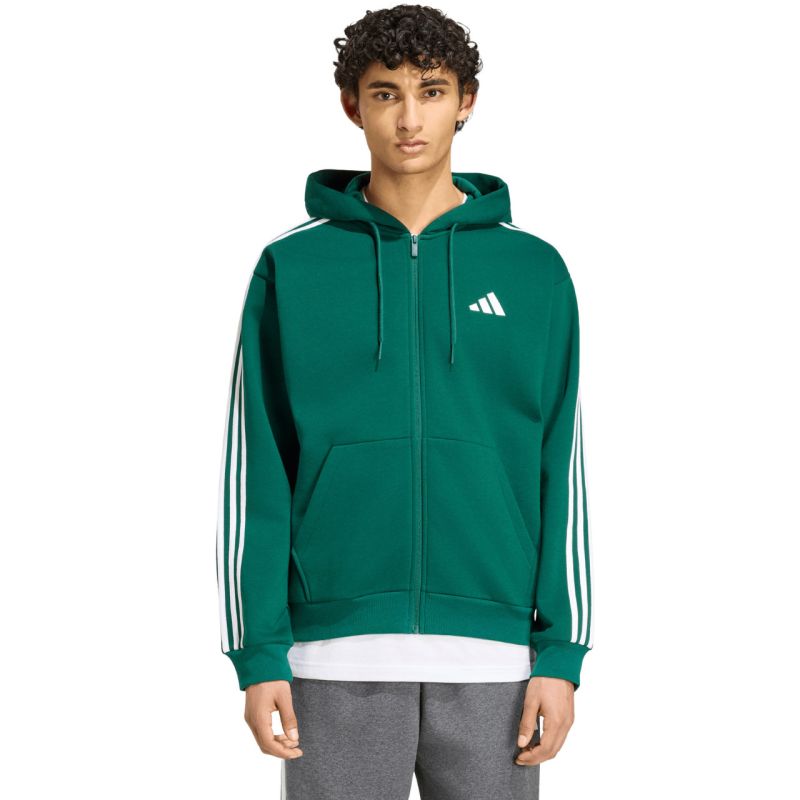 Adidas Essentials 3-Stripes Fleece Full-Zip Hoodie férfi kapucnis pulóver, zöld