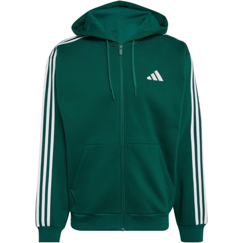 Adidas Essentials 3-Stripes Fleece Full-Zip Hoodie férfi kapucnis pulóver, zöld