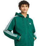 Adidas Essentials 3-Stripes Fleece Full-Zip Hoodie férfi kapucnis pulóver, zöld