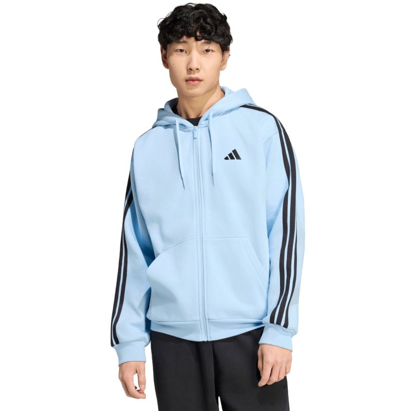 Adidas Essentials 3-Stripes Fleece Full-Zip Hoodie, Sky férfi kapucnis pulóver, kék