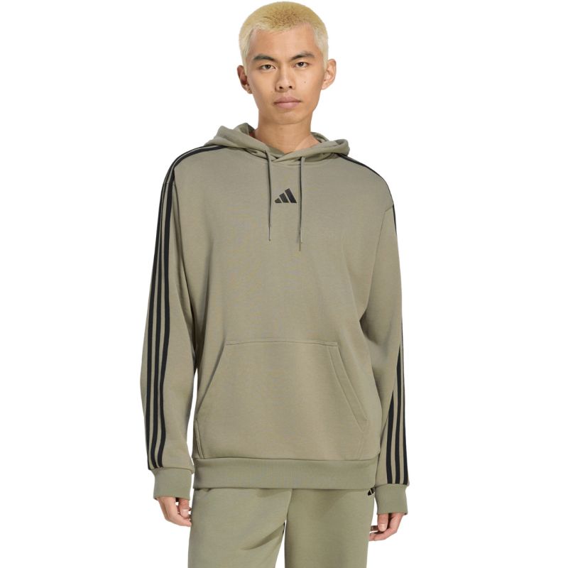 Adidas Essentials 3-Stripes French Terry Hoodie férfi kapucnis pulóver, oliva