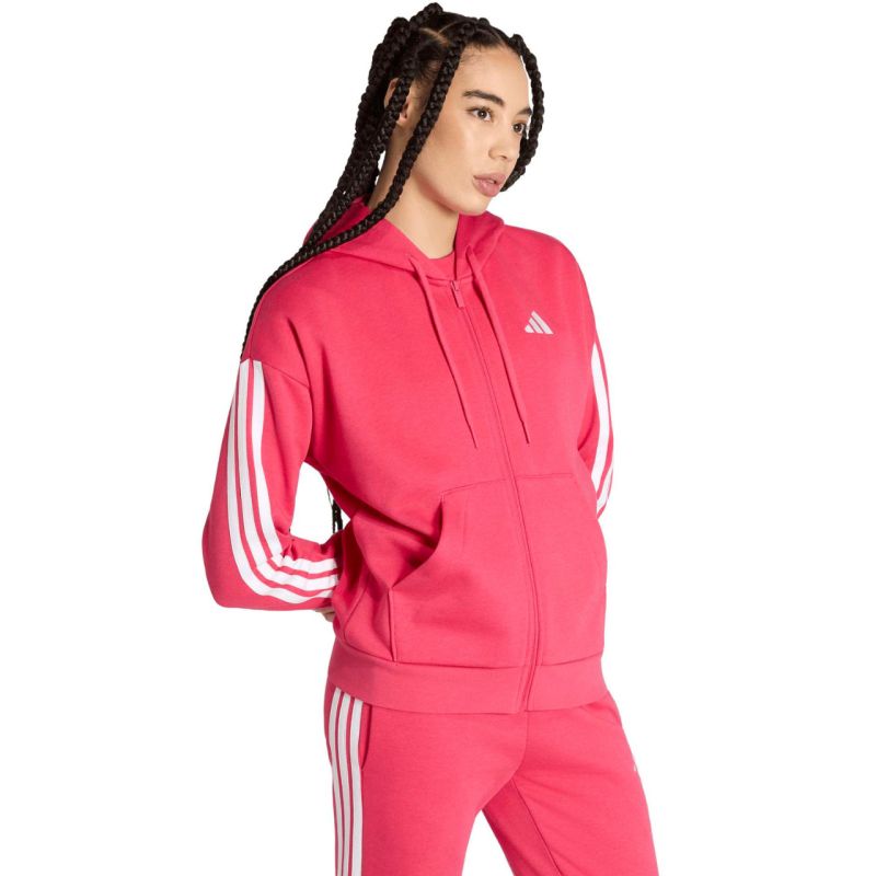 Adidas Essentials 3-Stripes Full-Zip Fleece Hoodie női kapucnis pulóver, rózsaszín