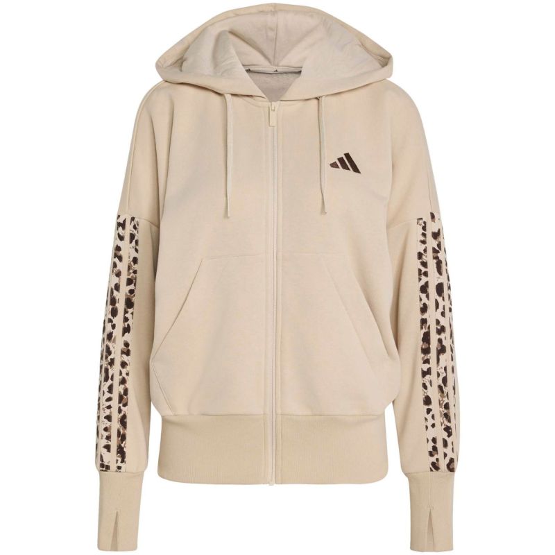 Adidas Seasonal Essentials Animal Print 3-Stripes Full-Zip Hooded Sweatshirt női kapucnis pulóver, bézs