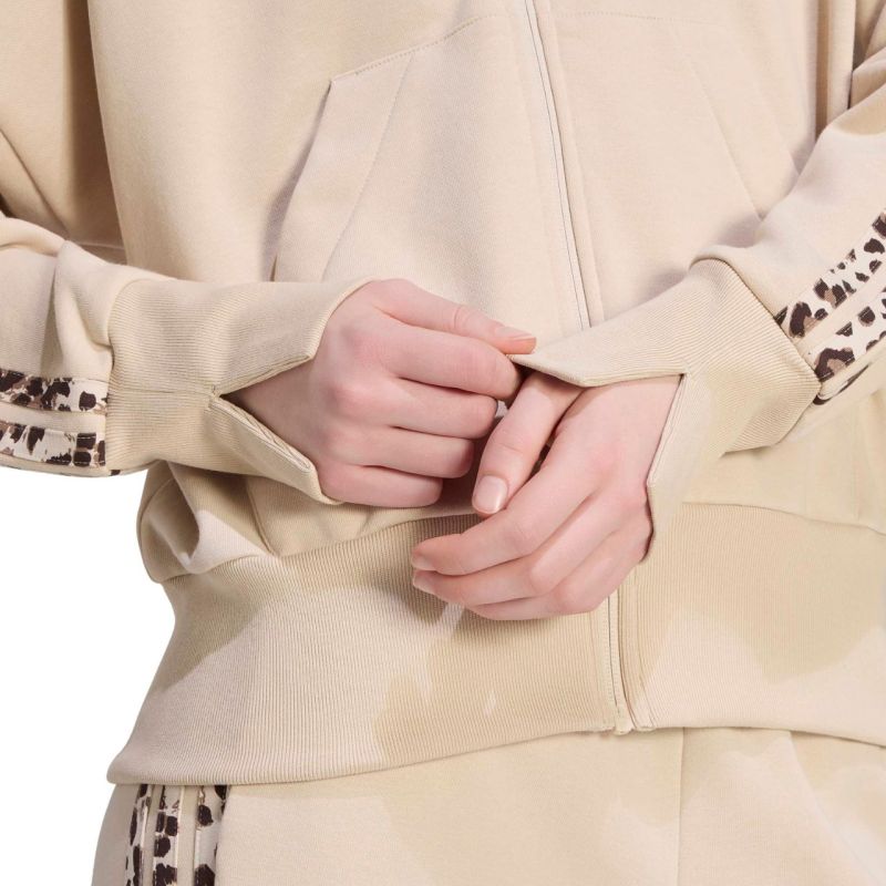 Adidas Seasonal Essentials Animal Print 3-Stripes Full-Zip Hooded Sweatshirt női kapucnis pulóver, bézs