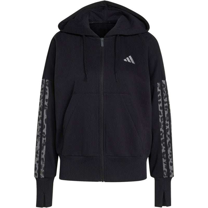 Adidas Seasonal Essentials Animal Print 3-Stripes Full-Zip Hooded Sweatshirt női kapucnis pulóver, fekete