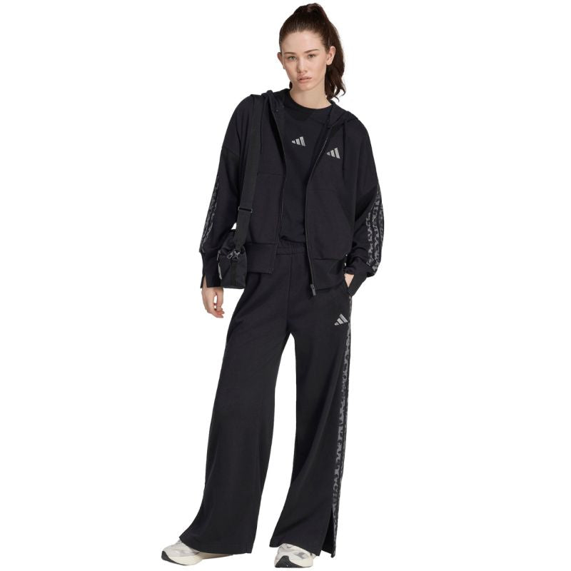 Adidas Seasonal Essentials Animal Print 3-Stripes Full-Zip Hooded Sweatshirt női kapucnis pulóver, fekete