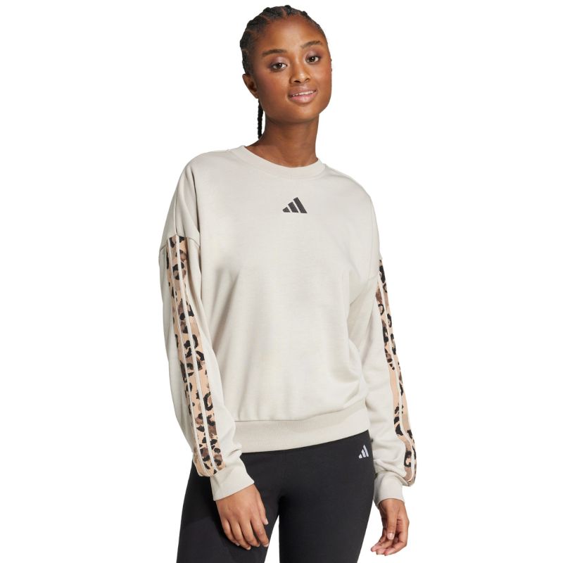 adidas Women's Animal Print 3-Stripes French Terry Sweatshirt Cream női Pulóver JM1836