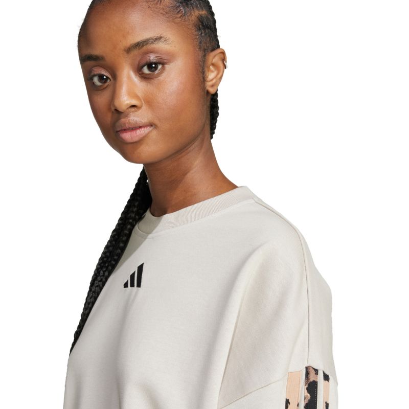 adidas Women's Animal Print 3-Stripes French Terry Sweatshirt Cream női Pulóver JM1836