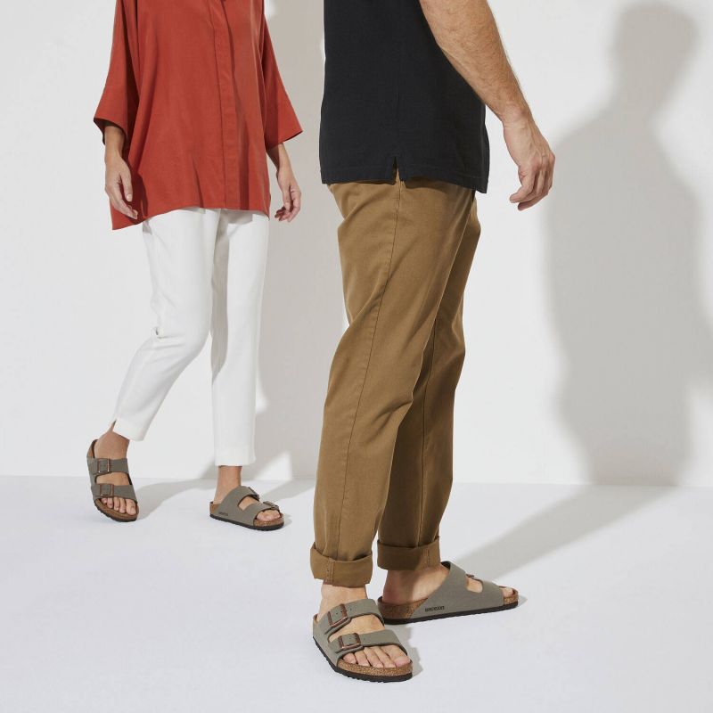 Birkenstock Arizona Birko-Flor Nubuck Stone regular women's/men's flip-flops wide gray Utcai női 0151211