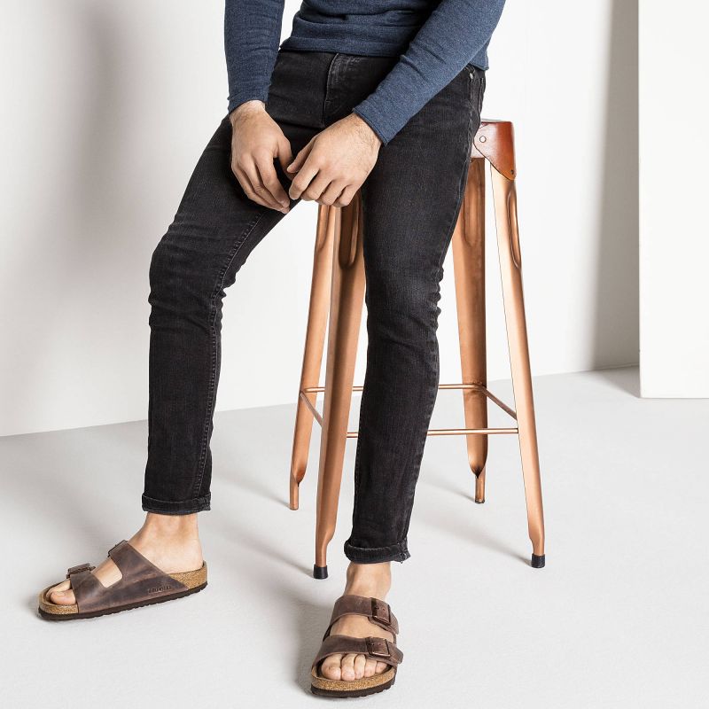 Birkenstock Arizona Soft Footbed Oiled Leather Habana Narrow Women's Slides (0452763) Utcai női 452763