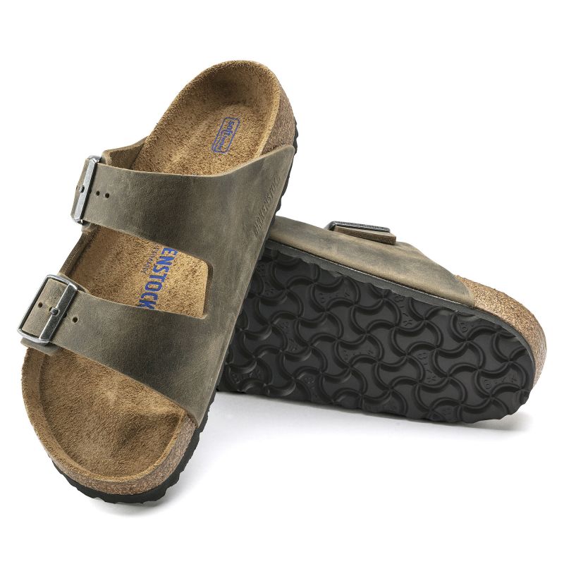 Birkenstock Arizona Soft Footbed Oiled Leather Narrow Faded Khaki Women's/Men's Flip-Flops for narrow feet oiled leather (1019377) cipő - Sportmania.hu