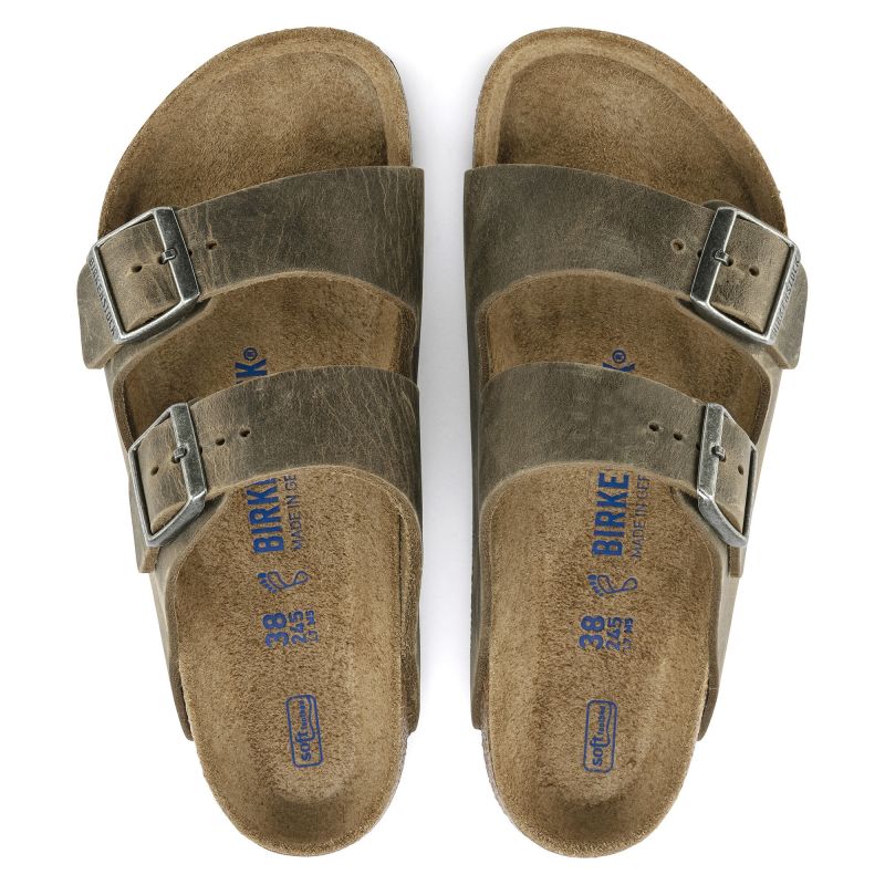 Birkenstock Arizona Soft Footbed Oiled Leather Narrow Faded Khaki Women's/Men's Flip-Flops for narrow feet oiled leather (1019377) cipő - Sportmania.hu