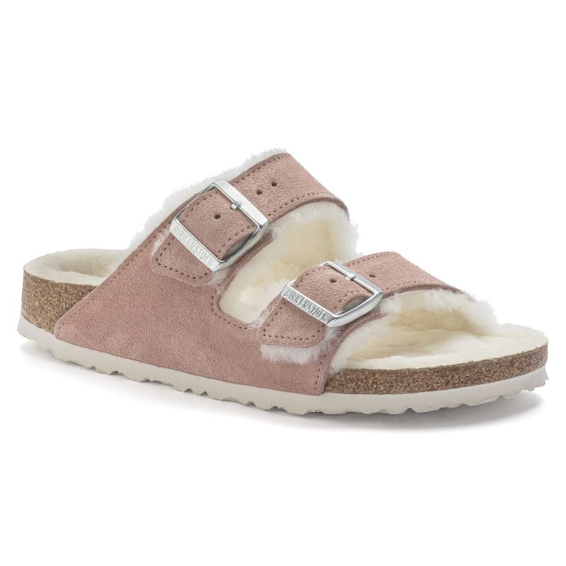 Birkenstock Arizona Suede Leather Shearling Pink Clay LAF Narrow Insulated Flip-Flops Utcai női 1023258