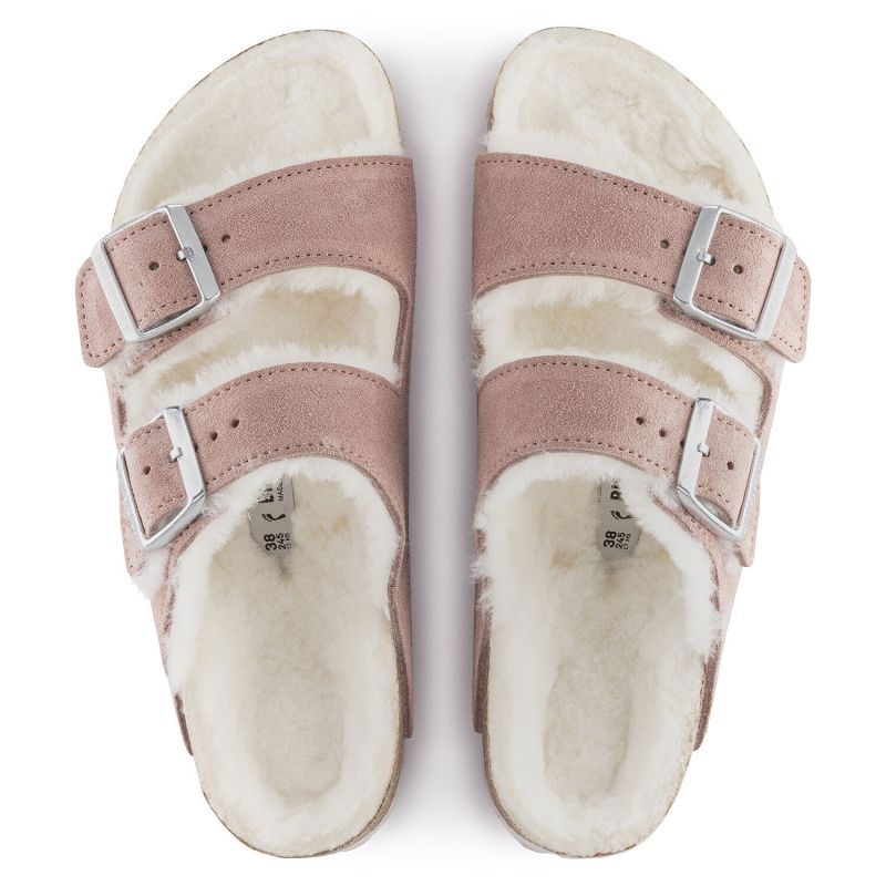 Birkenstock Arizona Suede Leather Shearling Pink Clay LAF Narrow Insulated Flip-Flops Utcai női 1023258
