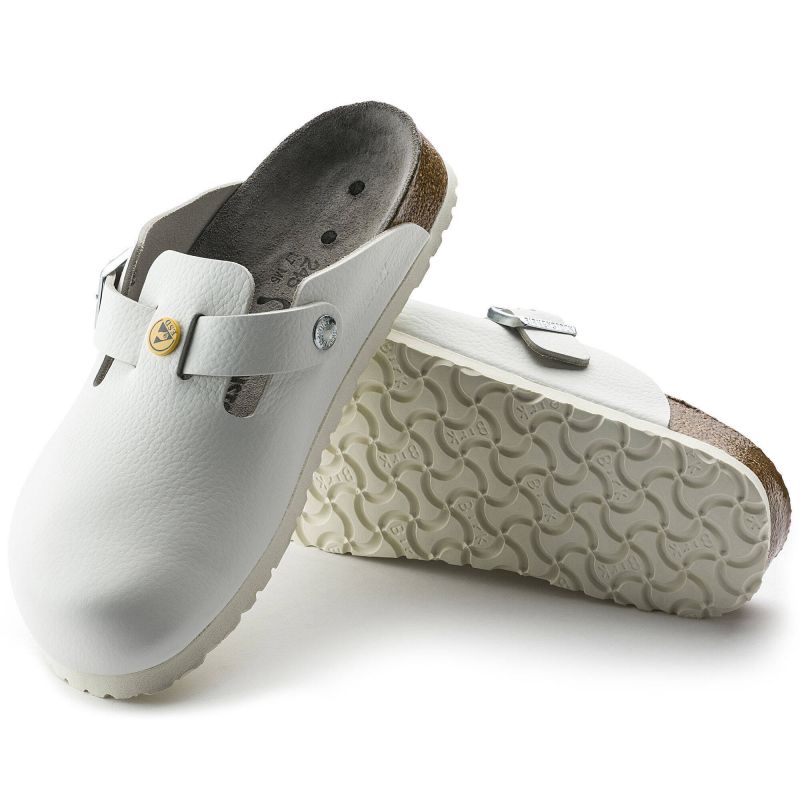 Birkenstock Women's Boston ESD White clogs natural leather medical narrow slippers (0061378) Papucs - Sportmania.hu