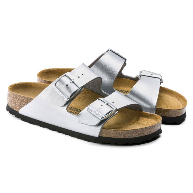 Birkenstock Women's Silver Arizona Birko-Flor Silver Regular Flip-Flops Wide (1012282) cipő - Sportmania.hu