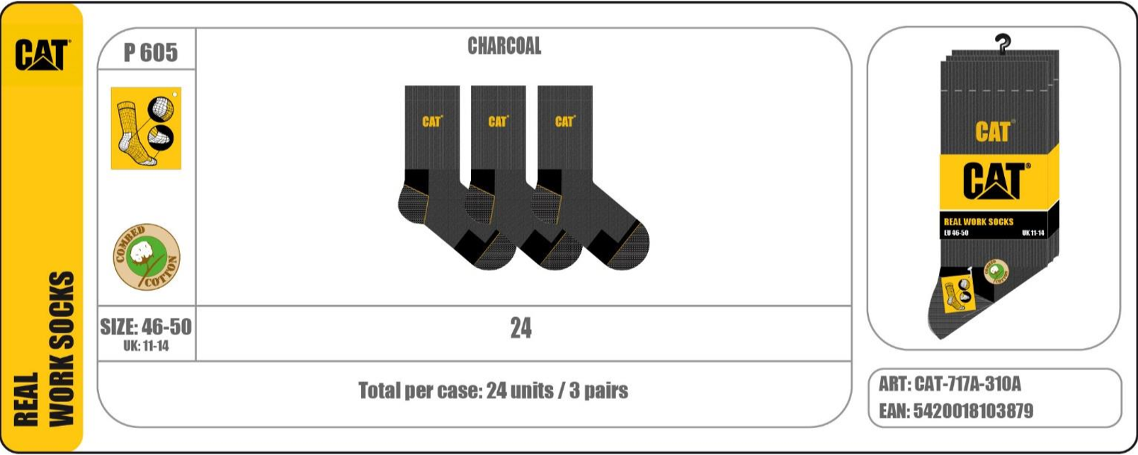 Caterpillar CAT P605 3-pack munkazokni szürke zokni
