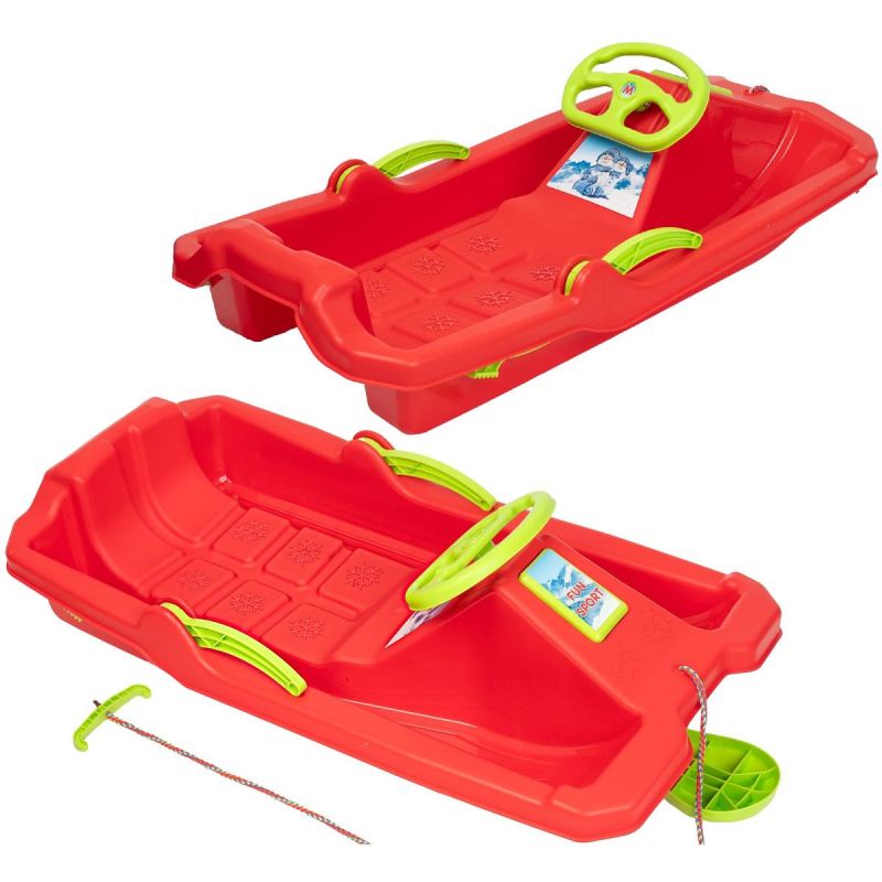 Enero PLASTIC SLED WITH BRAKE AND STEERING WHEEL ADAŚ sportfelszerelés, piros