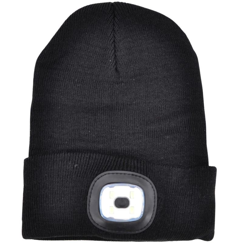head Beanie With 4-Led Headlamp, 120 Lm, 3 Modes, For Outdoor Activities fekete kötött sapka GSP-1088211