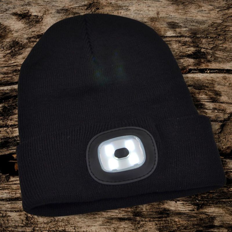 head Beanie With 4-Led Headlamp, 120 Lm, 3 Modes, For Outdoor Activities fekete kötött sapka GSP-1088211