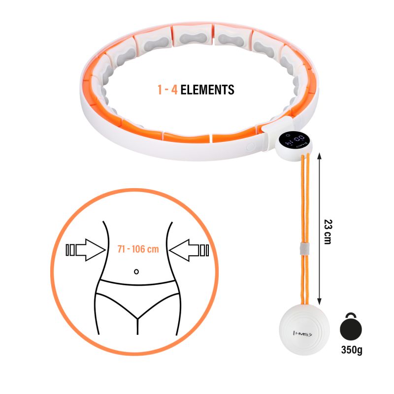 HMS HHM21 HULA HOP WHITE/ORANGE WITH MAGNETS, TPE PROTECTION AND WEIGHT + COUNTER narancssárga 17-44-597
