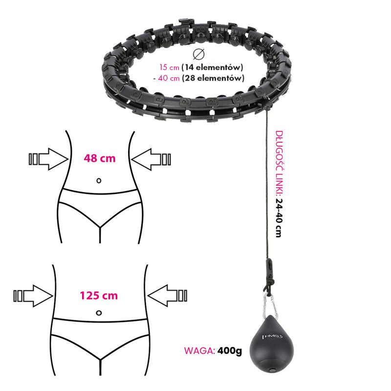 HMS Hula Hop Set Hhw12 With Projections And Weight + Belt Br163 Plus Size táska, fekete