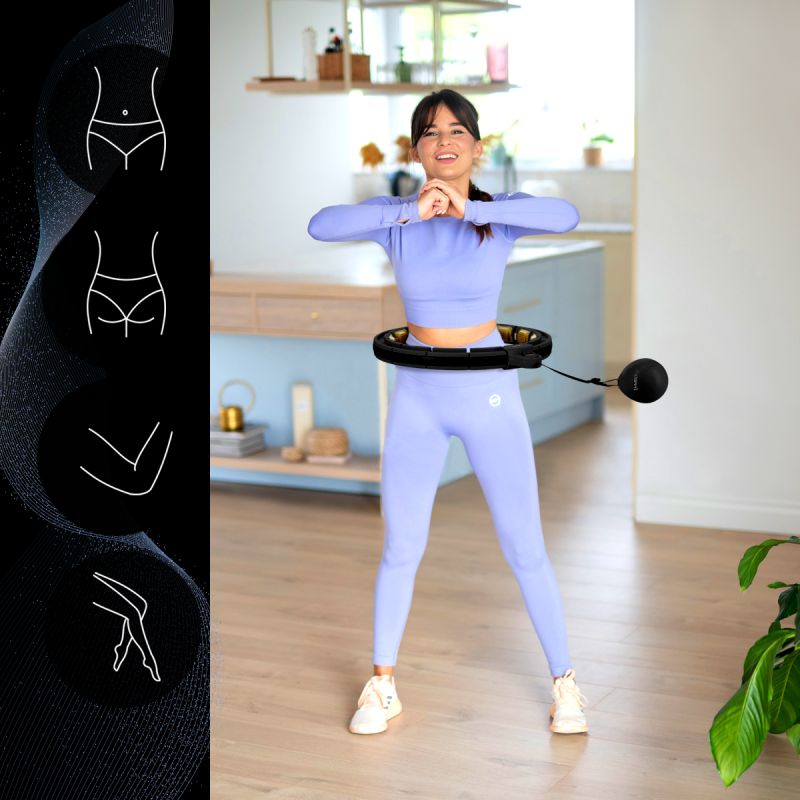 HMS Magnetic Hula Hoop Set Black/Gold HHM13 with Counter + Slimming Belt BR163 Black derékszorító öv, arany