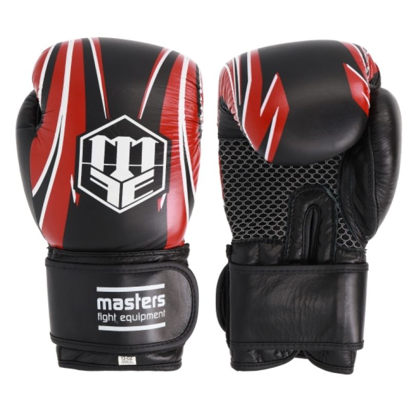 MASTERS FIGHT EQUIPMENT RBT-5A leather black and red piros kesztyű 0155-120102 boxkesztyű