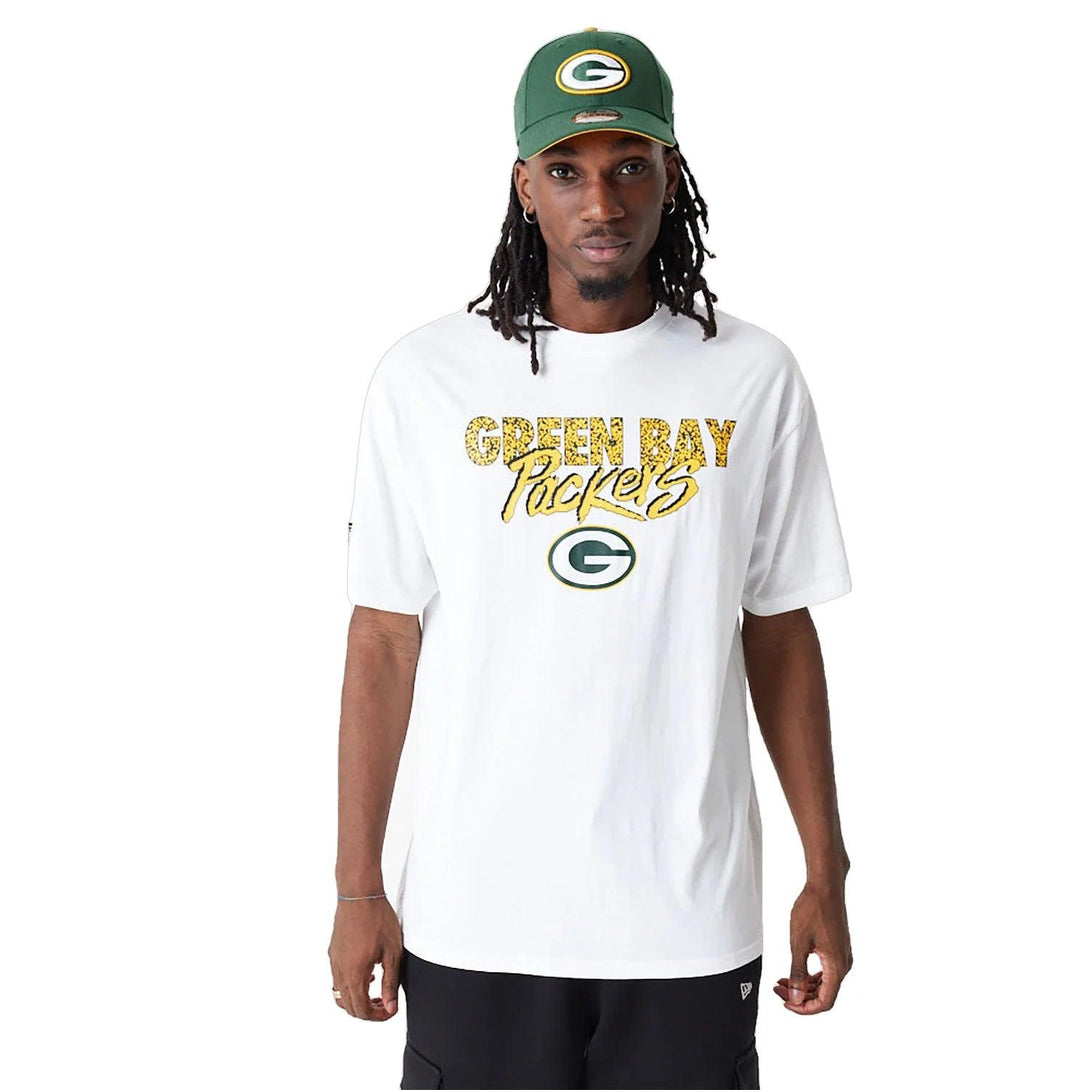 New Era Green Bay Packers NFL Script White Oversized Póló - Sportmania.hu