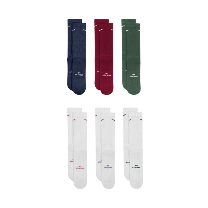 Nike Everyday Elevated Socks, 6 Pairs, White, Green, Burgundy, Blue, zokni, 38-42,5