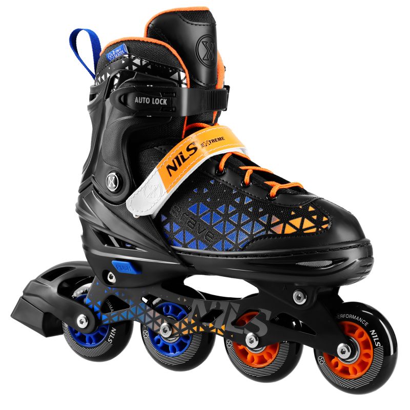Nils Extreme 4-in-1 BRAVE BLUE- ROLLER SKATES SIZE S (29-33) WITH HOCKEY BOARD narancssárga görkorcsolya